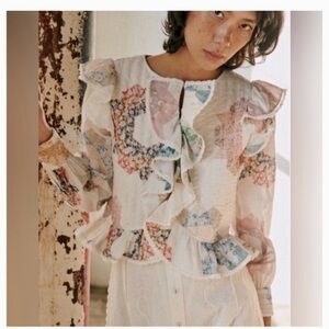 Sea New York x Sezane quilted Axel Ruffle Blouse and skirt